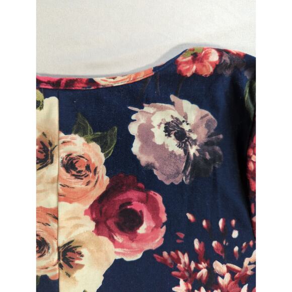 Threads Studio Womens Navy Floral Bell Sleeve Top 3/4 Ruffle Shirt Medium - Picture 10 of 10